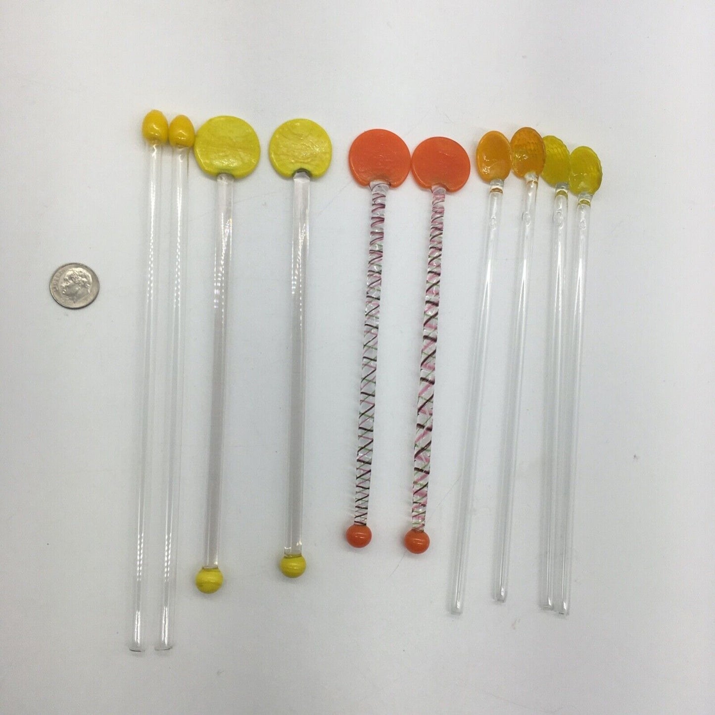 Vintage Barware Art Glass Stir Stick Straw Spoon Variety lot 10 Orange & Yellow