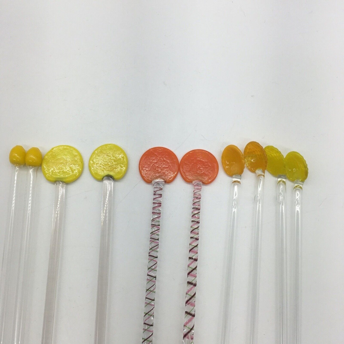 Vintage Barware Art Glass Stir Stick Straw Spoon Variety lot 10 Orange & Yellow