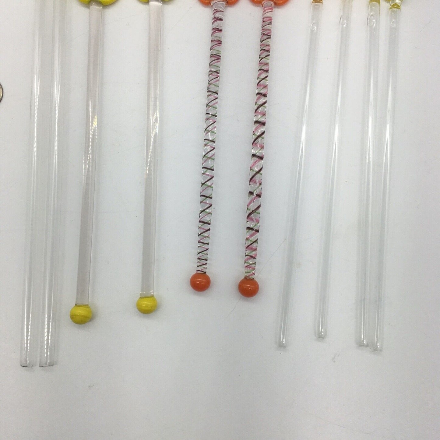 Vintage Barware Art Glass Stir Stick Straw Spoon Variety lot 10 Orange & Yellow