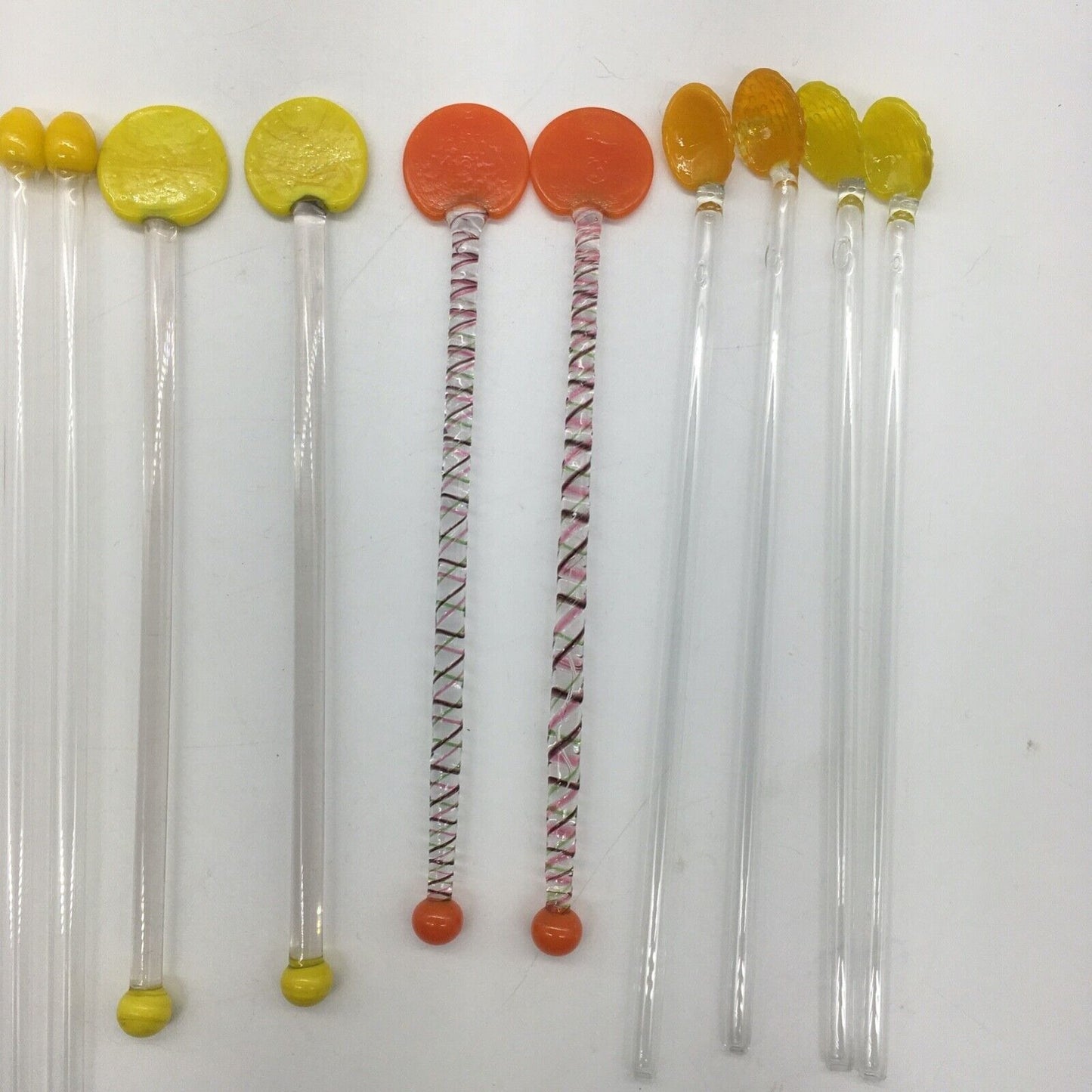 Vintage Barware Art Glass Stir Stick Straw Spoon Variety lot 10 Orange & Yellow