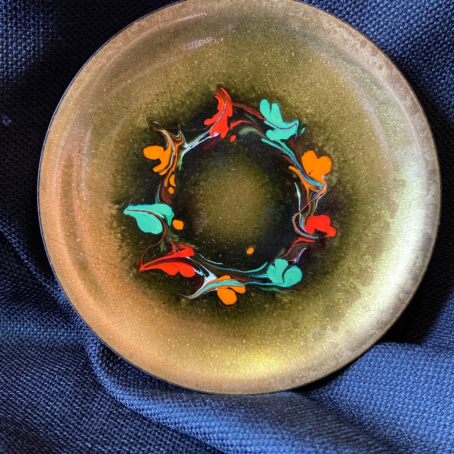 MCM Vide Poche Catchall Metallic Dish Colorful Abstract Design Enamel on Copper