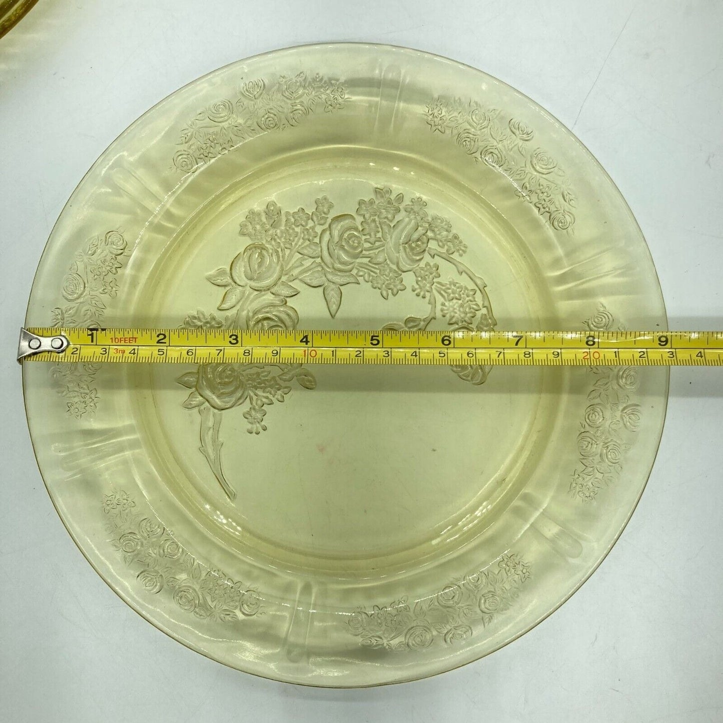 Vintage Federal Glass Co. Luncheon Plates Set 4 Yellow Sharon Cabbage Rose 9"dia
