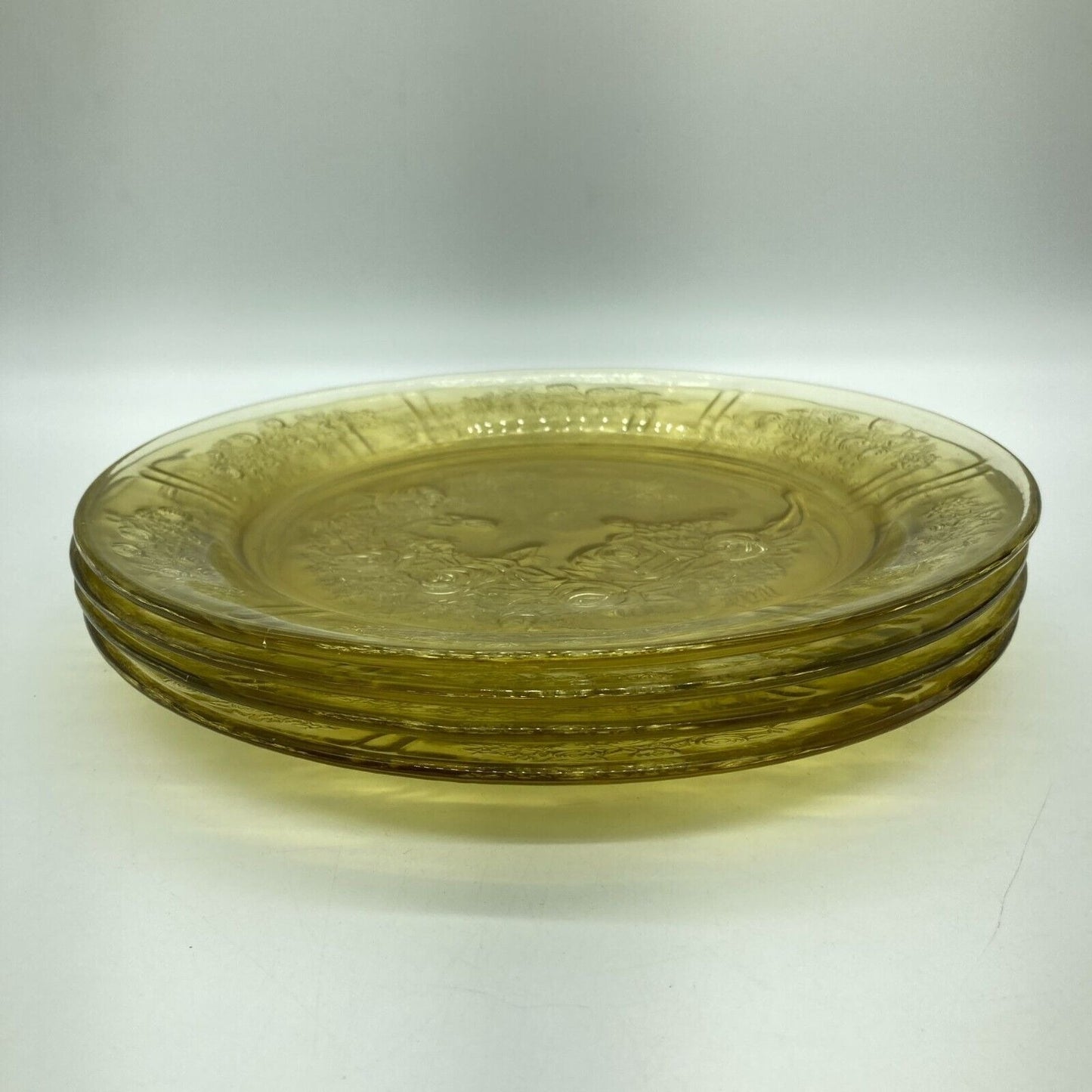 Vintage Federal Glass Co. Luncheon Plates Set 4 Yellow Sharon Cabbage Rose 9"dia