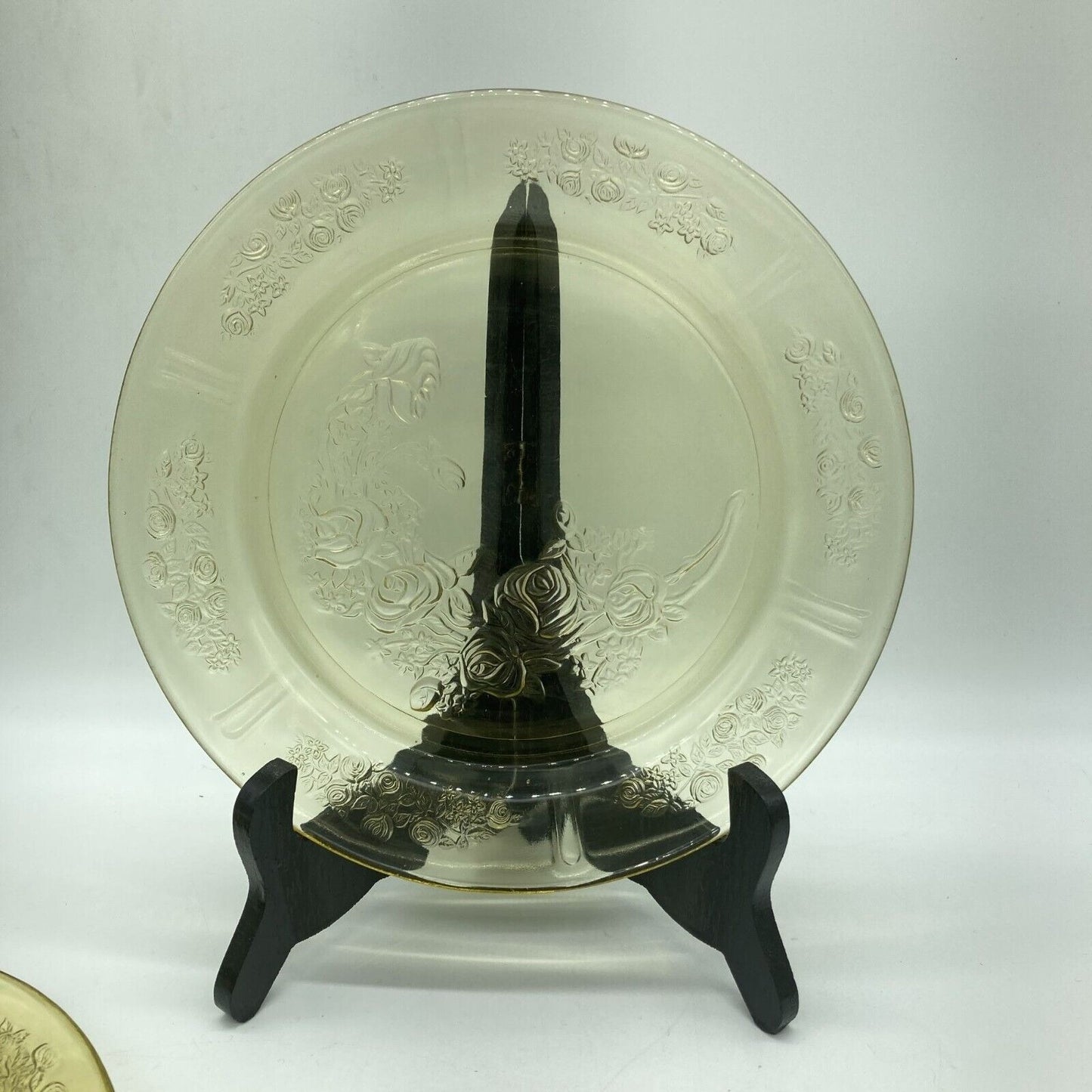 Vintage Federal Glass Co. Luncheon Plates Set 4 Yellow Sharon Cabbage Rose 9"dia