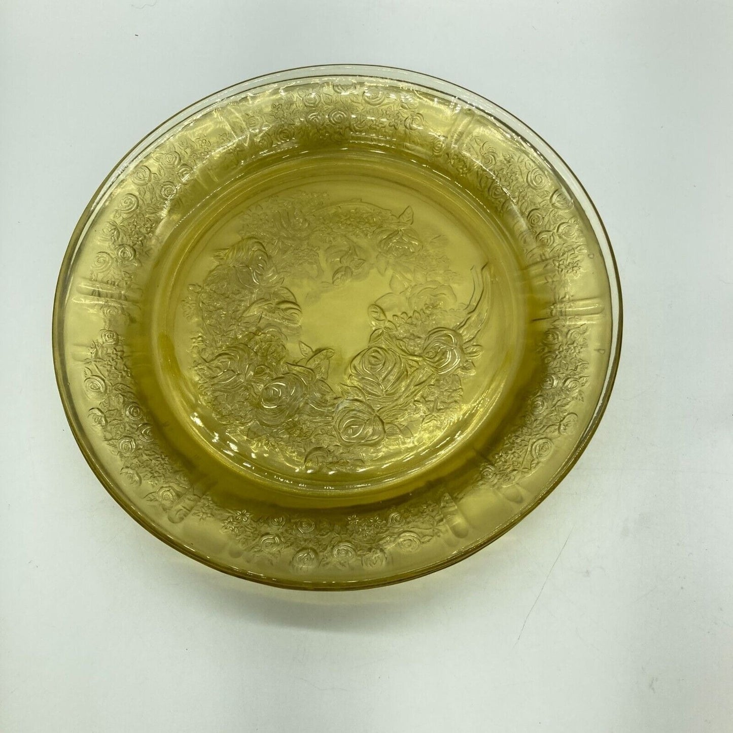 Vintage Federal Glass Co. Luncheon Plates Set 4 Yellow Sharon Cabbage Rose 9"dia