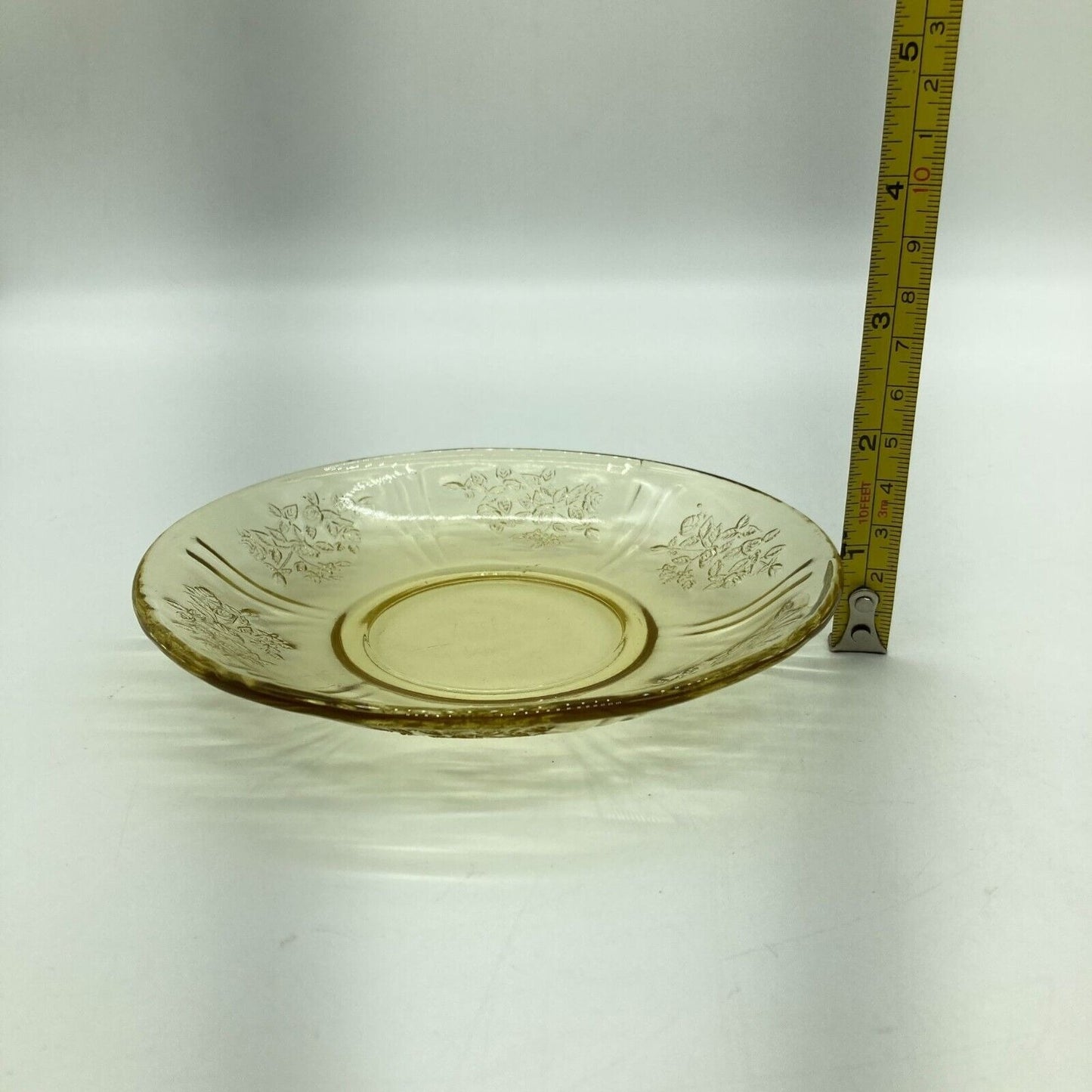 Vintage Federal Glass Co. Sharon Cabbage Rose Yellow 2 Tea Cups & Saucers Sunny