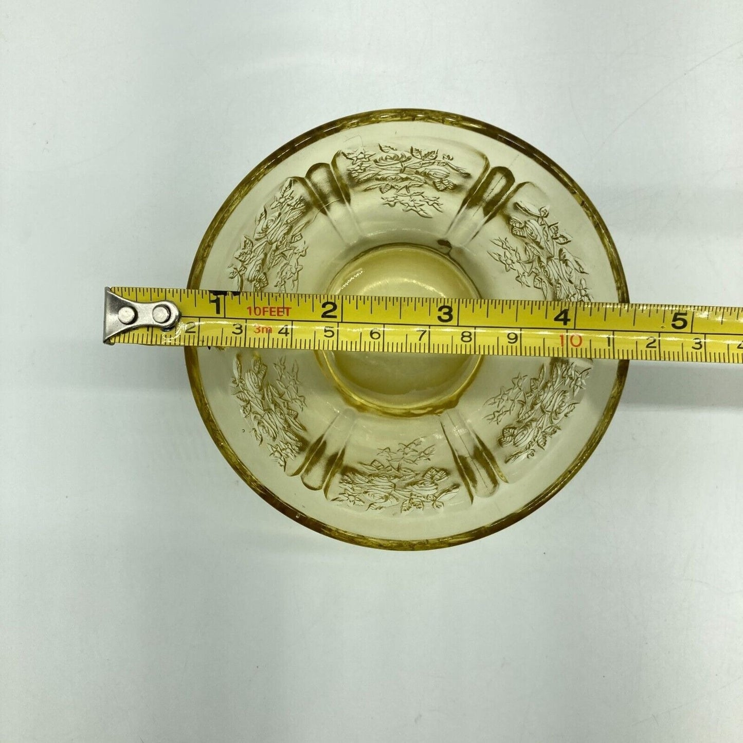 Vintage Federal Glass Co. Sharon Cabbage Rose Yellow 2 Tea Cups & Saucers Sunny