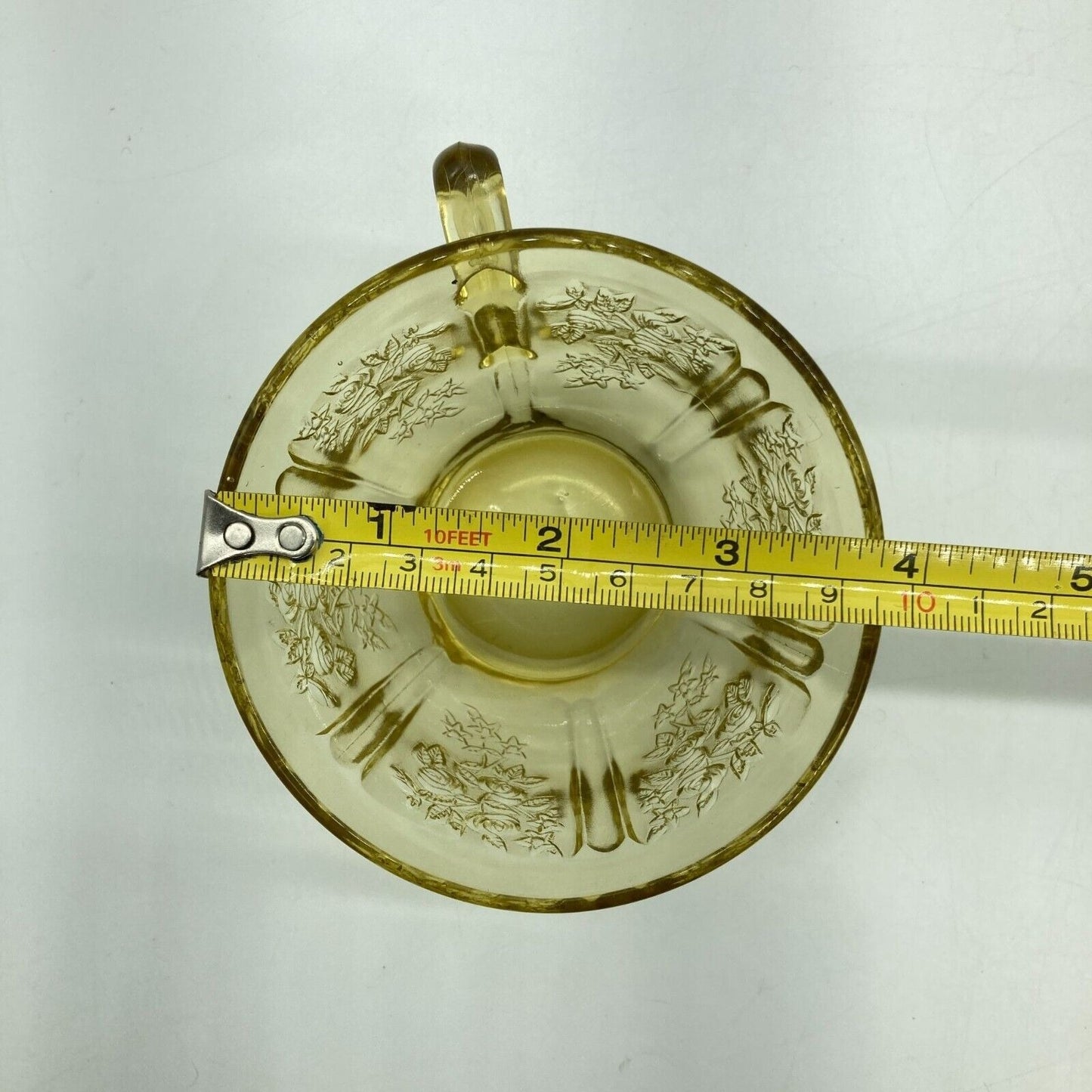 Vintage Federal Glass Co. Sharon Cabbage Rose Yellow 2 Tea Cups & Saucers Sunny