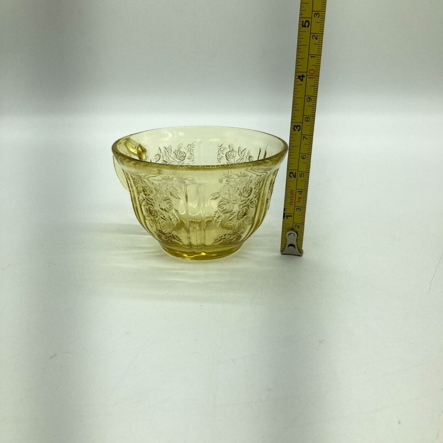 Vintage Federal Glass Co. Sharon Cabbage Rose Yellow 2 Tea Cups & Saucers Sunny