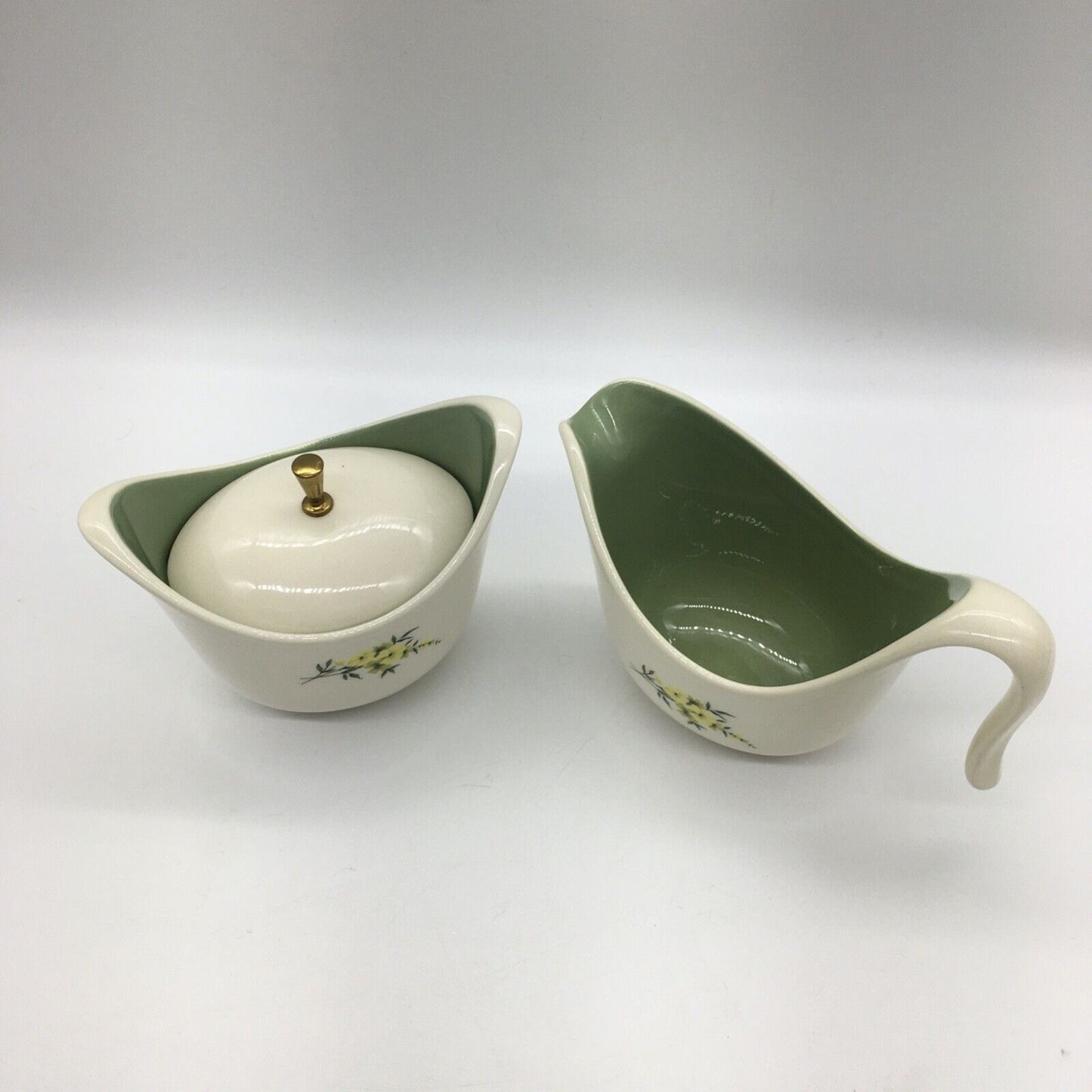 Taylor Smith & Taylor Cream & Lidded Sugar Set Lemon Blossom Sage Green & Yellow