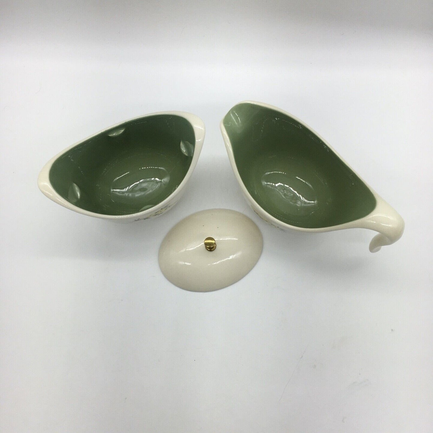 Taylor Smith & Taylor Cream & Lidded Sugar Set Lemon Blossom Sage Green & Yellow