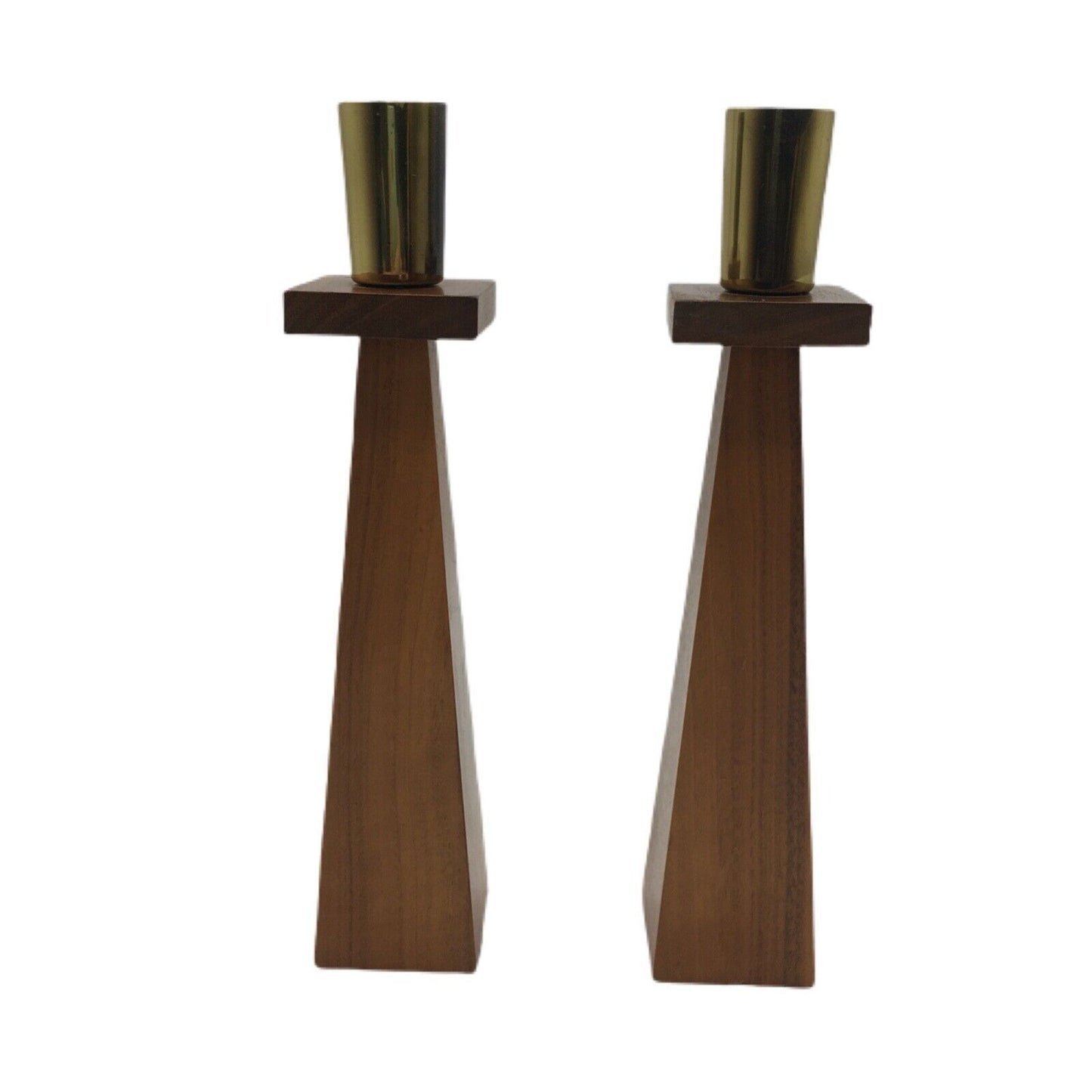 Kustom Kraft Wood & Brass Candlesticks Denmark Mid Century Modern Vintage 1960s