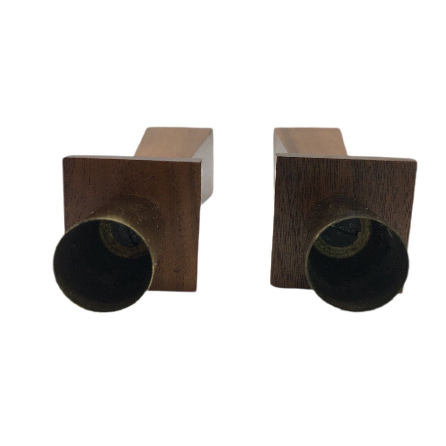 Kustom Kraft Wood & Brass Candlesticks Denmark Mid Century Modern Vintage 1960s