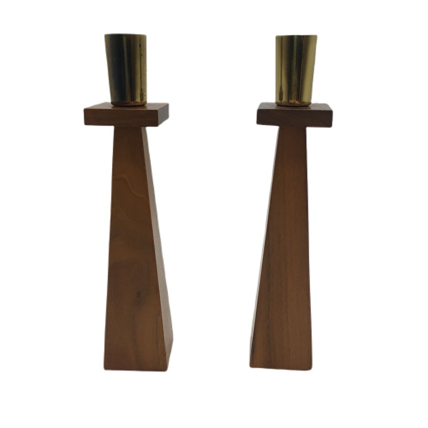 Kustom Kraft Wood & Brass Candlesticks Denmark Mid Century Modern Vintage 1960s