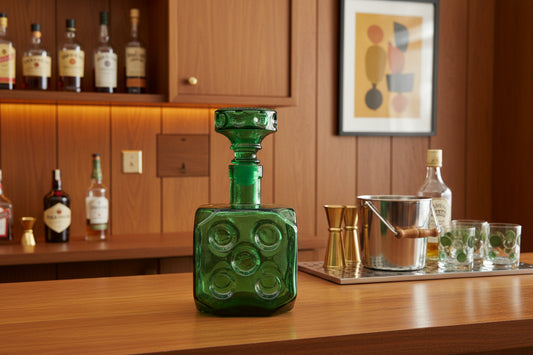 Empoli Italian green glass decanter with a dice design and a stopper, crafted in Italy during the 1960s.