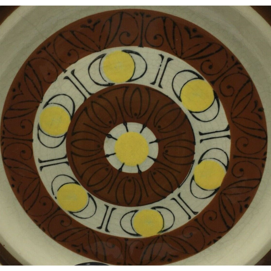 Topaz Stoneware Sunburst 70s Set 8 Dinner Plates Hand Painted Oven Proof Japan