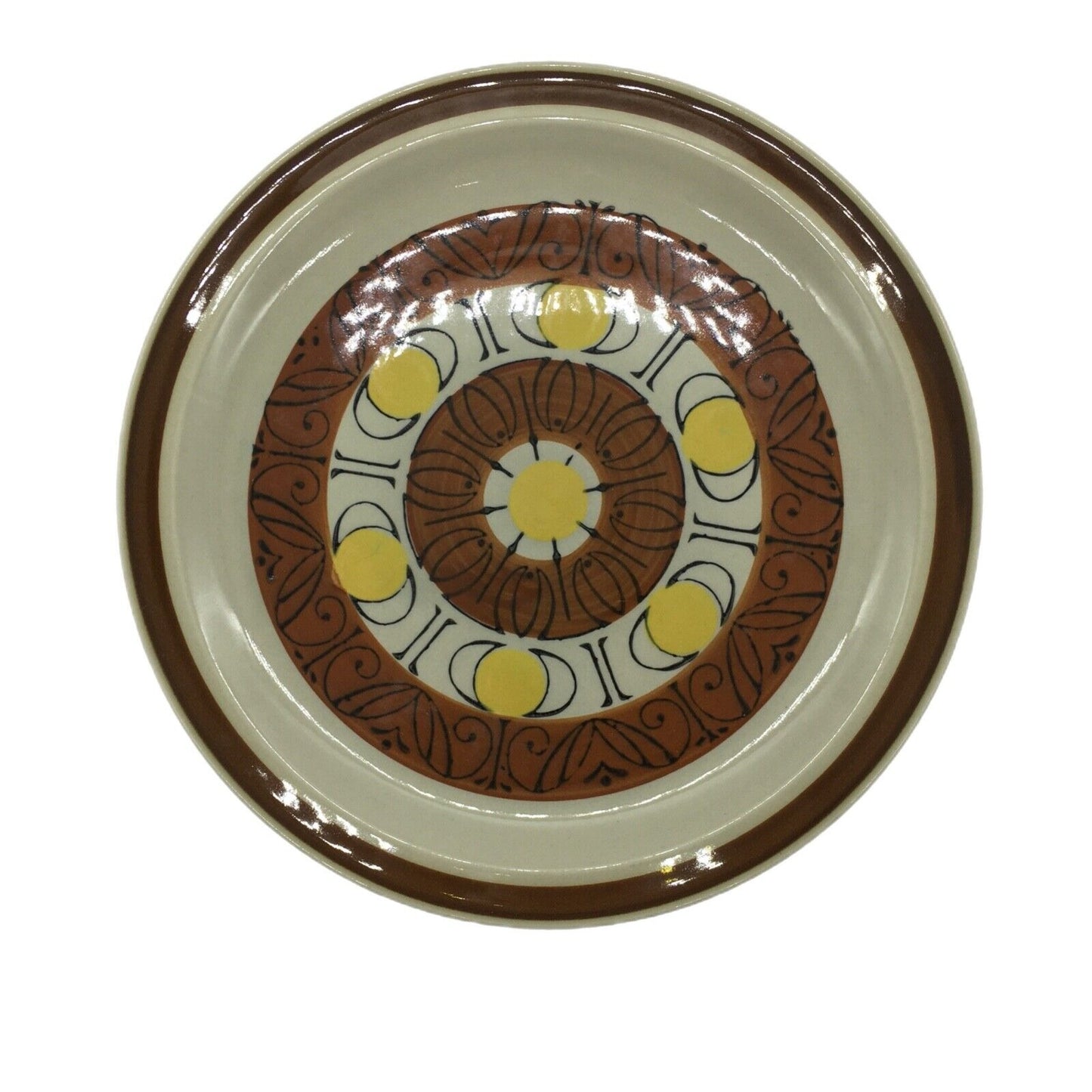 Topaz Stoneware Sunburst 70s Set 8 Dinner Plates Hand Painted Oven Proof Japan