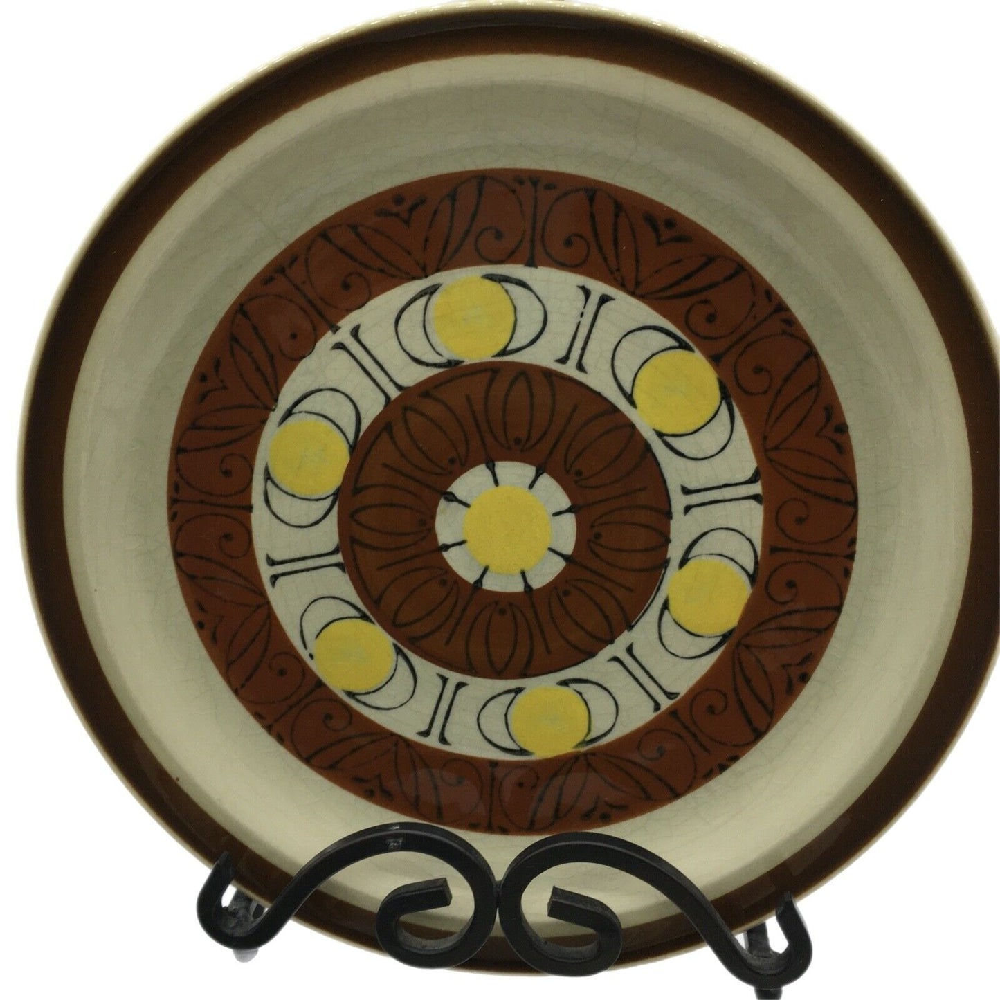 Topaz Stoneware Sunburst 70s Set 8 Dinner Plates Hand Painted Oven Proof Japan