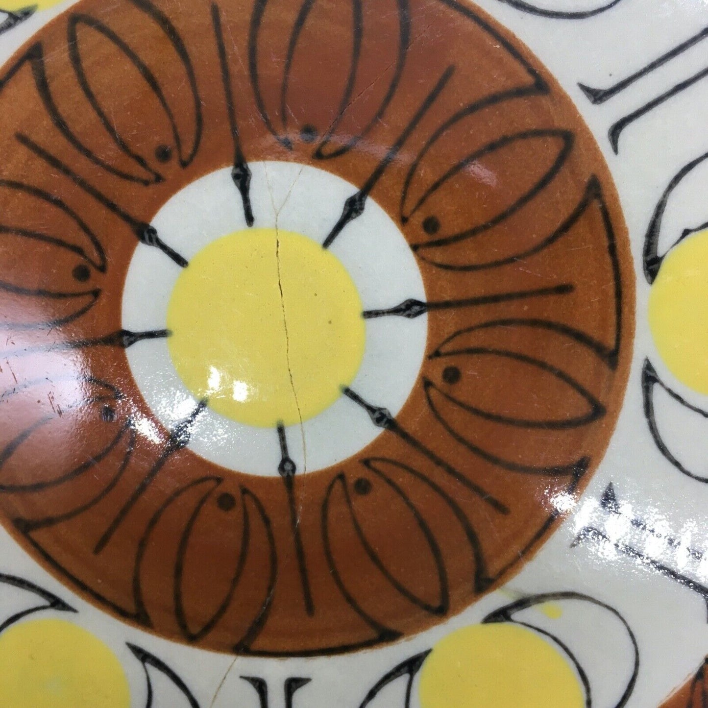 Topaz Stoneware Sunburst 70s Set 8 Dinner Plates Hand Painted Oven Proof Japan