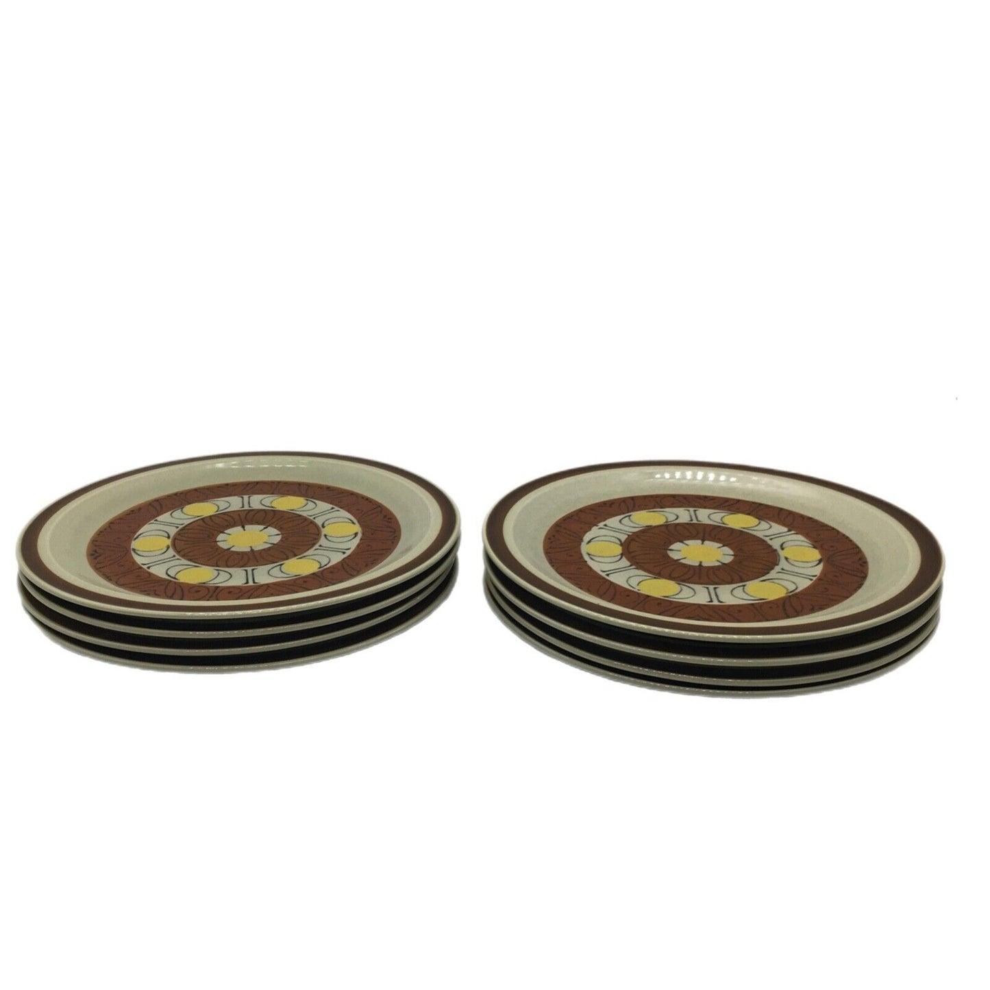 Topaz Stoneware Sunburst 70s Set 8 Dinner Plates Hand Painted Oven Proof Japan
