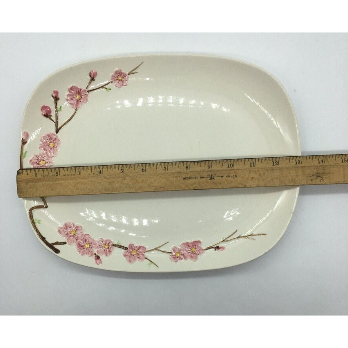Metlox PoppyTrail Peach blossom 13" Rectangular Platter Vintage USA California