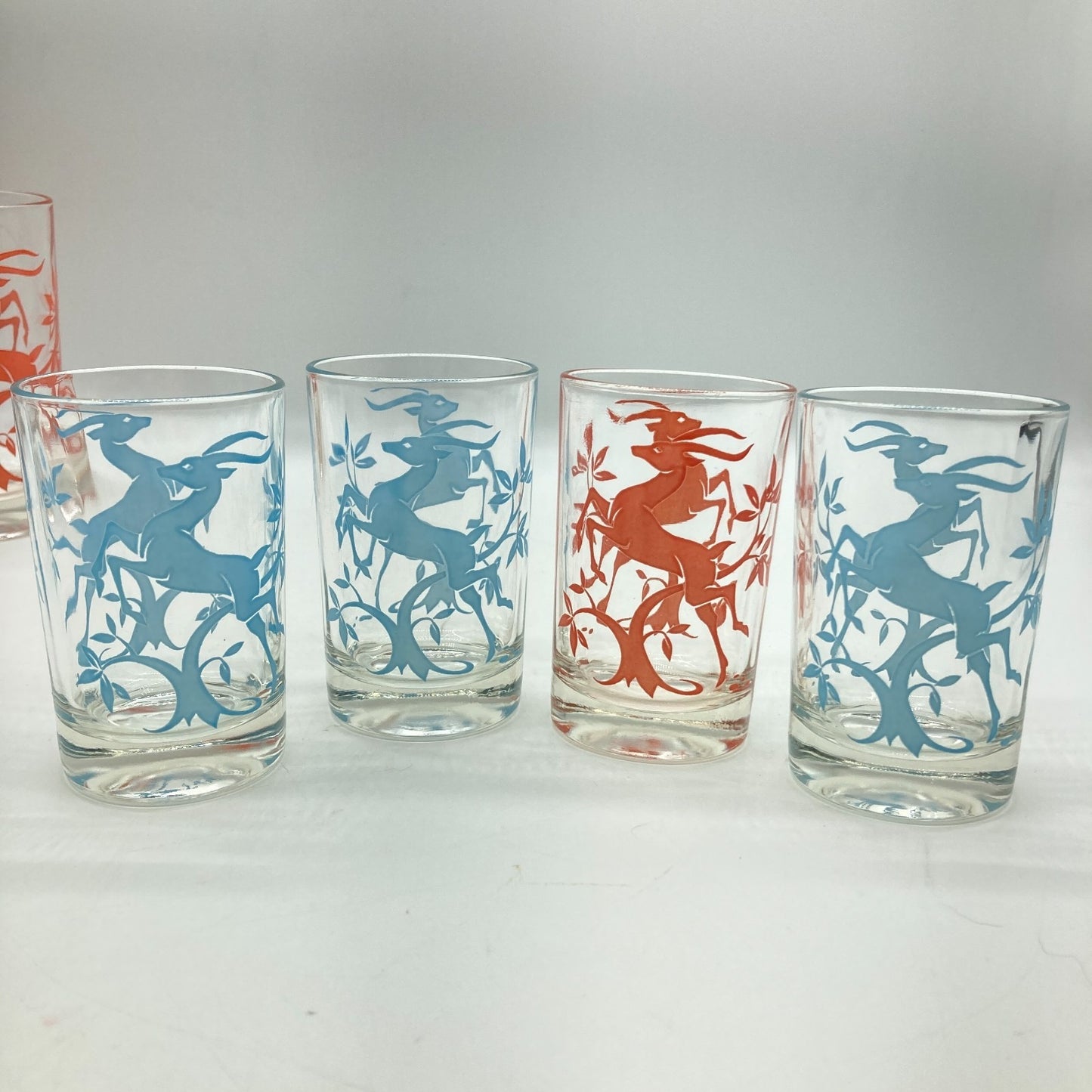 Federal Glass Company Leaping Gazelle Red Blue Mixed Sizes MCM Barware Kitchen