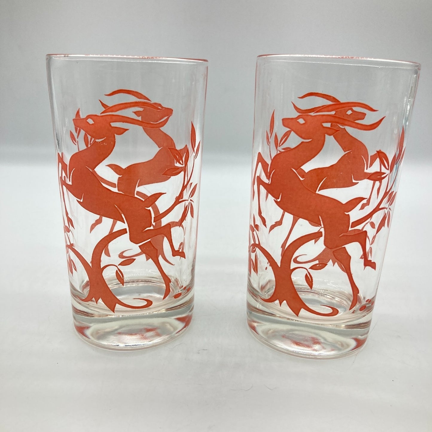 Federal Glass Company Leaping Gazelle Red Blue Mixed Sizes MCM Barware Kitchen