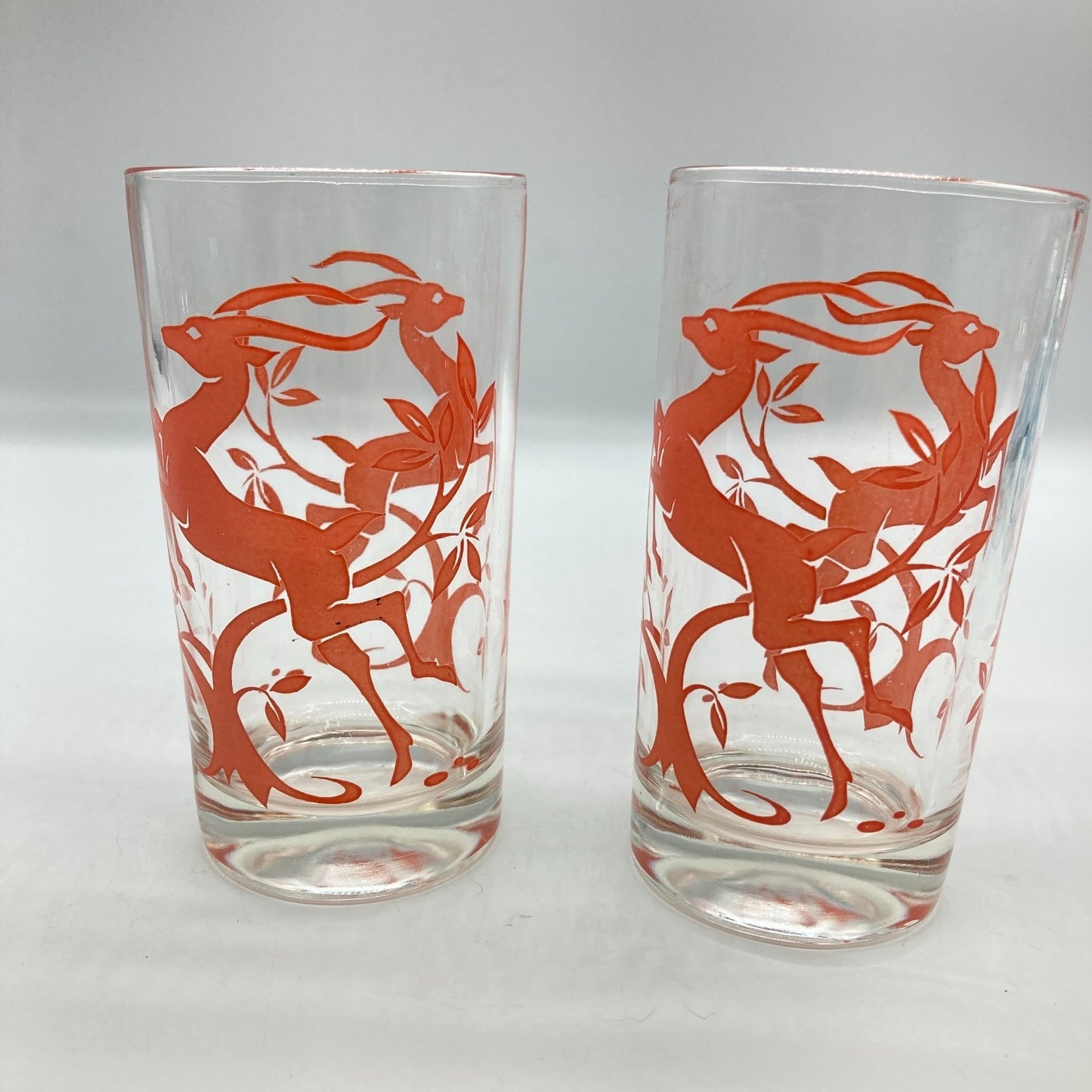 Federal Glass Company Leaping Gazelle Red Blue Mixed Sizes MCM Barware Kitchen