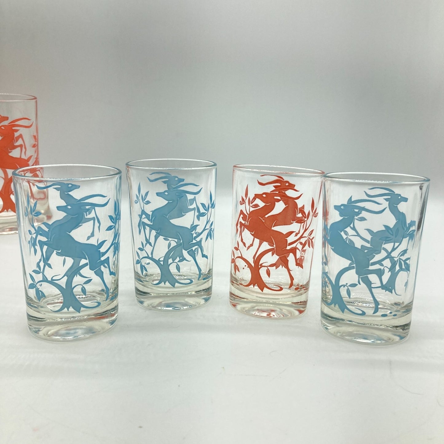 Federal Glass Company Leaping Gazelle Red Blue Mixed Sizes MCM Barware Kitchen
