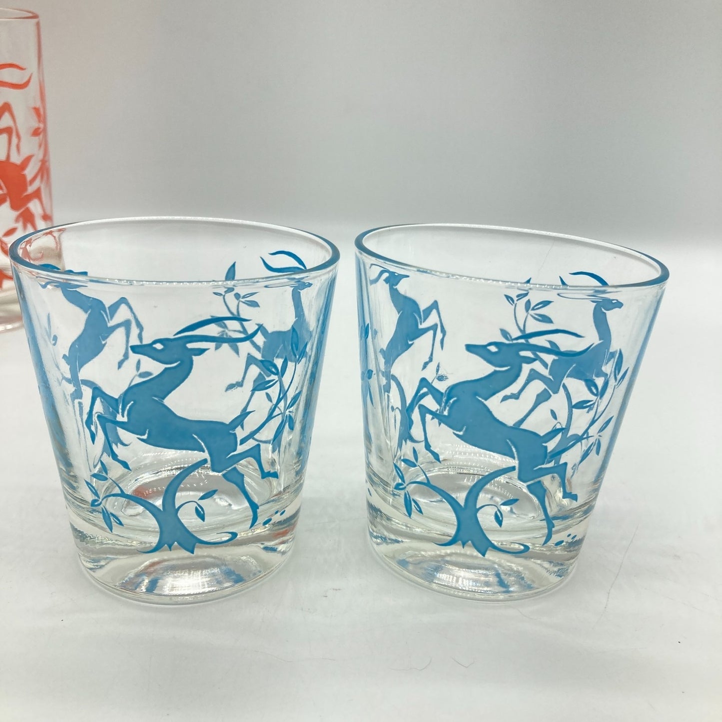Federal Glass Company Leaping Gazelle Red Blue Mixed Sizes MCM Barware Kitchen