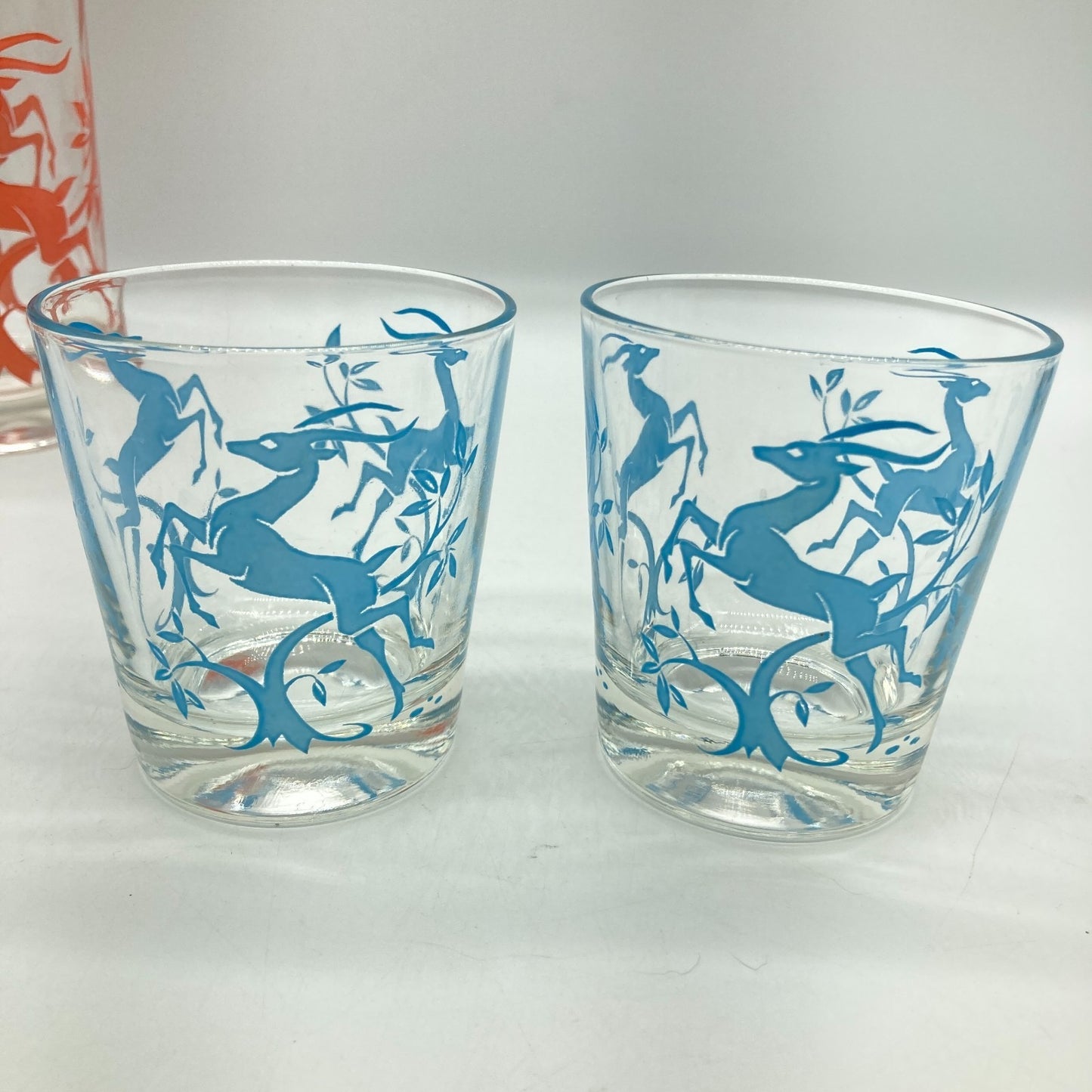 Federal Glass Company Leaping Gazelle Red Blue Mixed Sizes MCM Barware Kitchen