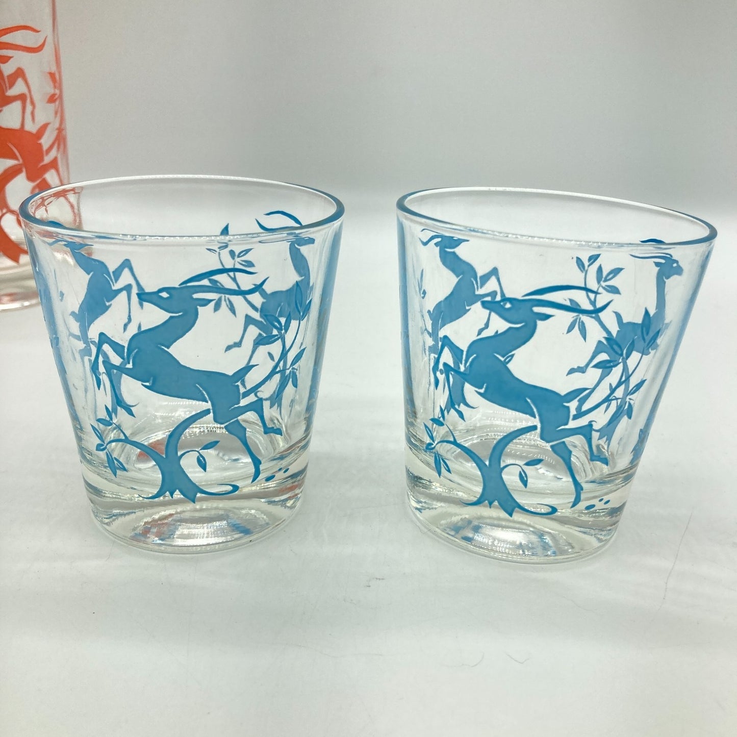Federal Glass Company Leaping Gazelle Red Blue Mixed Sizes MCM Barware Kitchen