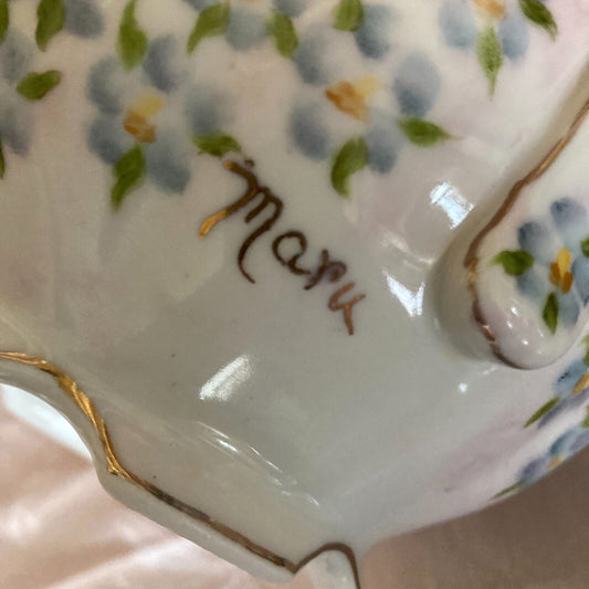 Vintage Porcelain Teapot Chintz Sugar Bowl Hand Painted Dainty Flowers Cottage