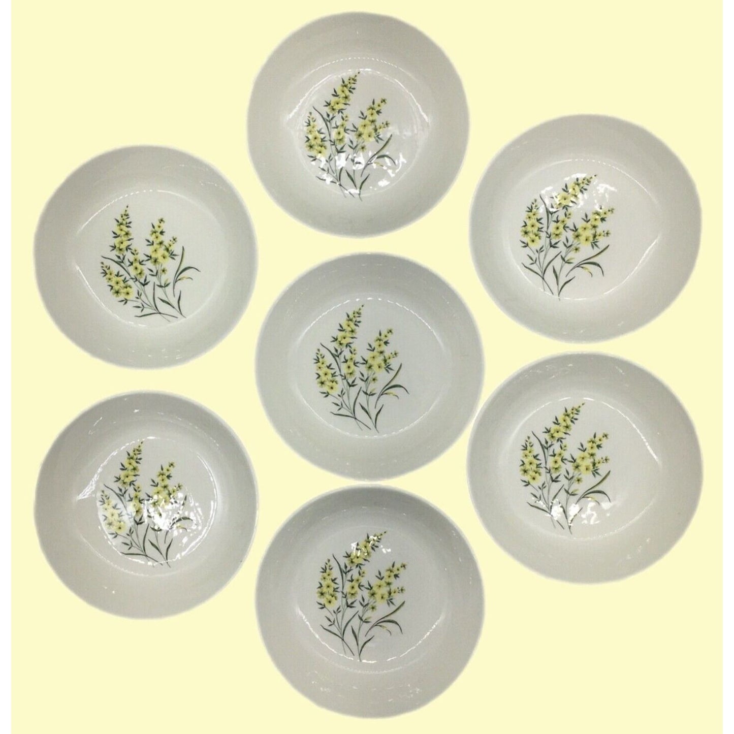 Taylor Smith & Taylor Cereal Bowls Set of 7 Lemon Blossom Sage Green & Yellow