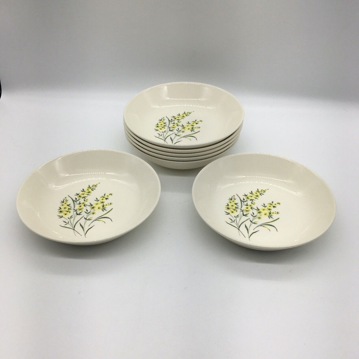 Taylor Smith & Taylor Cereal Bowls Set of 7 Lemon Blossom Sage Green & Yellow