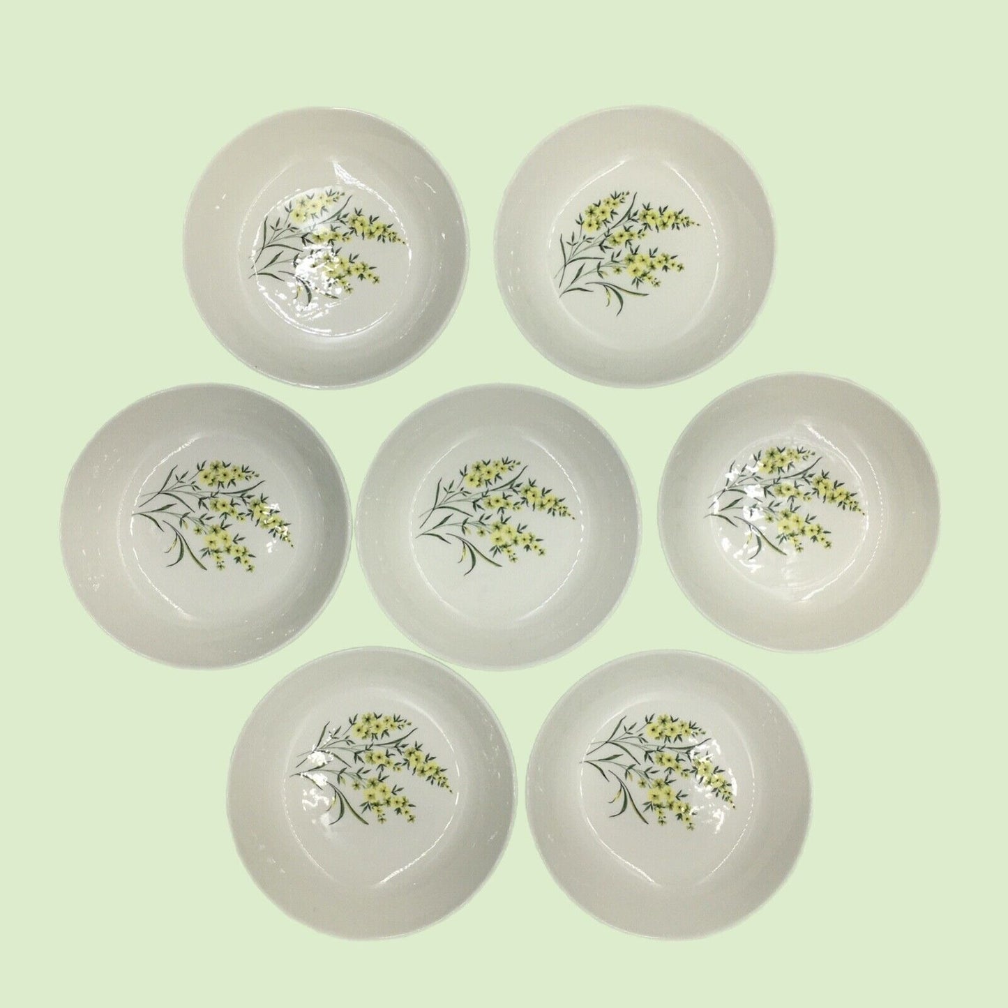 Taylor Smith & Taylor Cereal Bowls Set of 7 Lemon Blossom Sage Green & Yellow