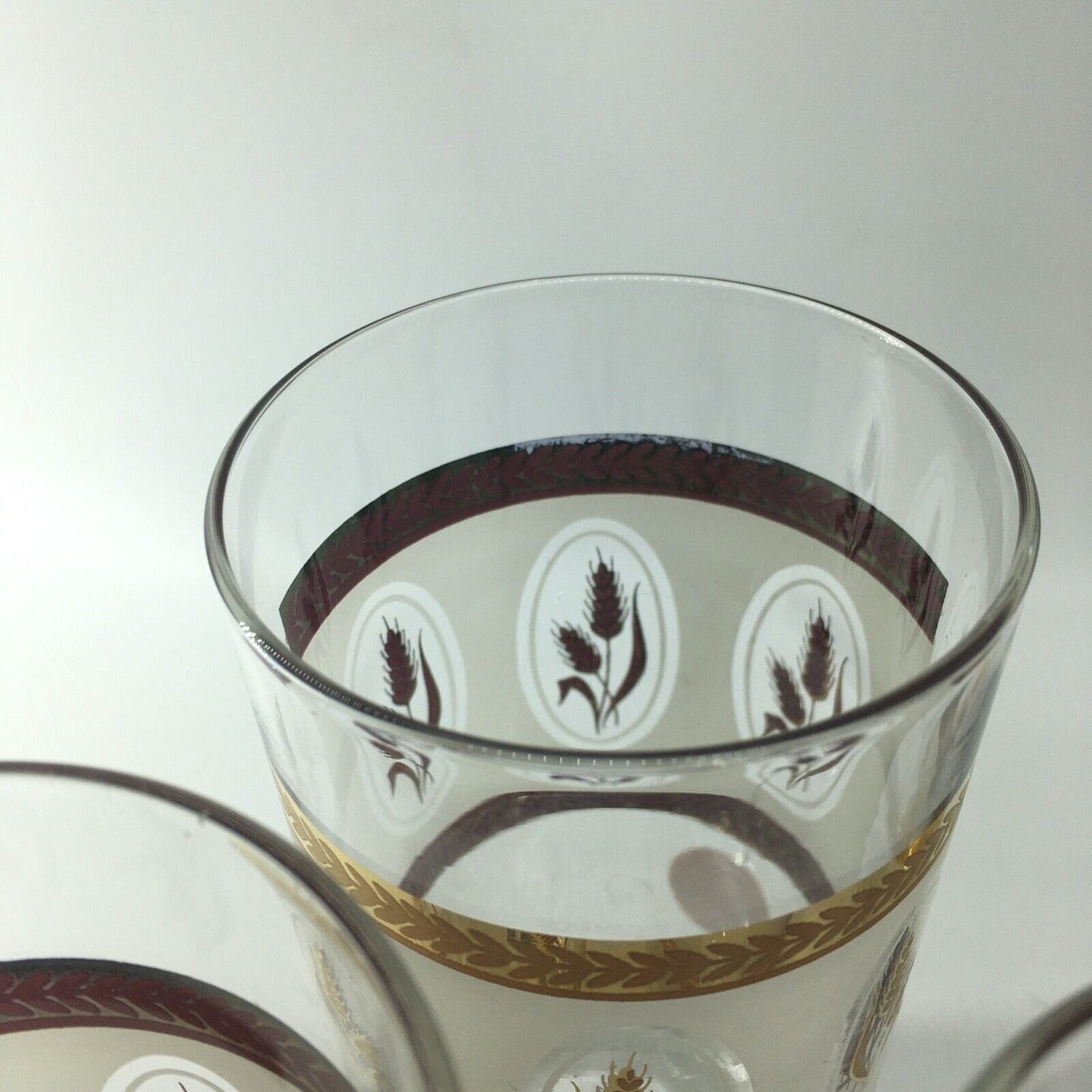 Vintage Glassware Gold Laurel Trim Wheat Design Tumblers Set 6 Barware Highball