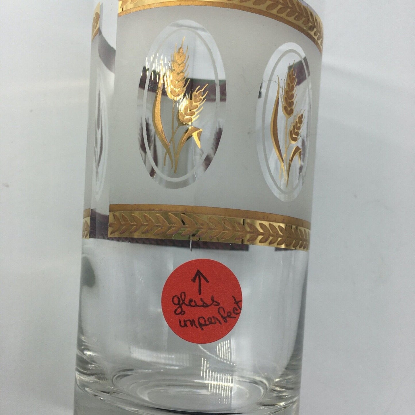 Vintage Glassware Gold Laurel Trim Wheat Design Tumblers Set 6 Barware Highball
