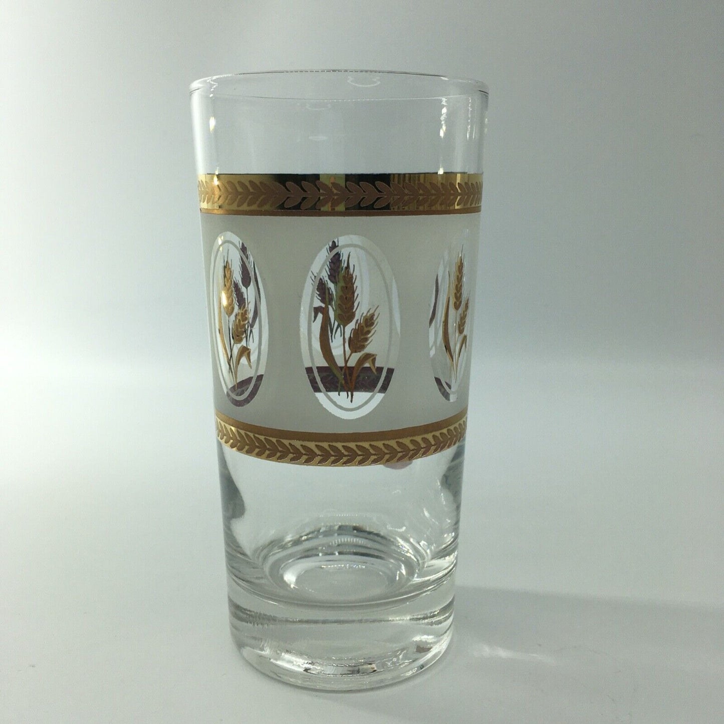 Vintage Glassware Gold Laurel Trim Wheat Design Tumblers Set 6 Barware Highball