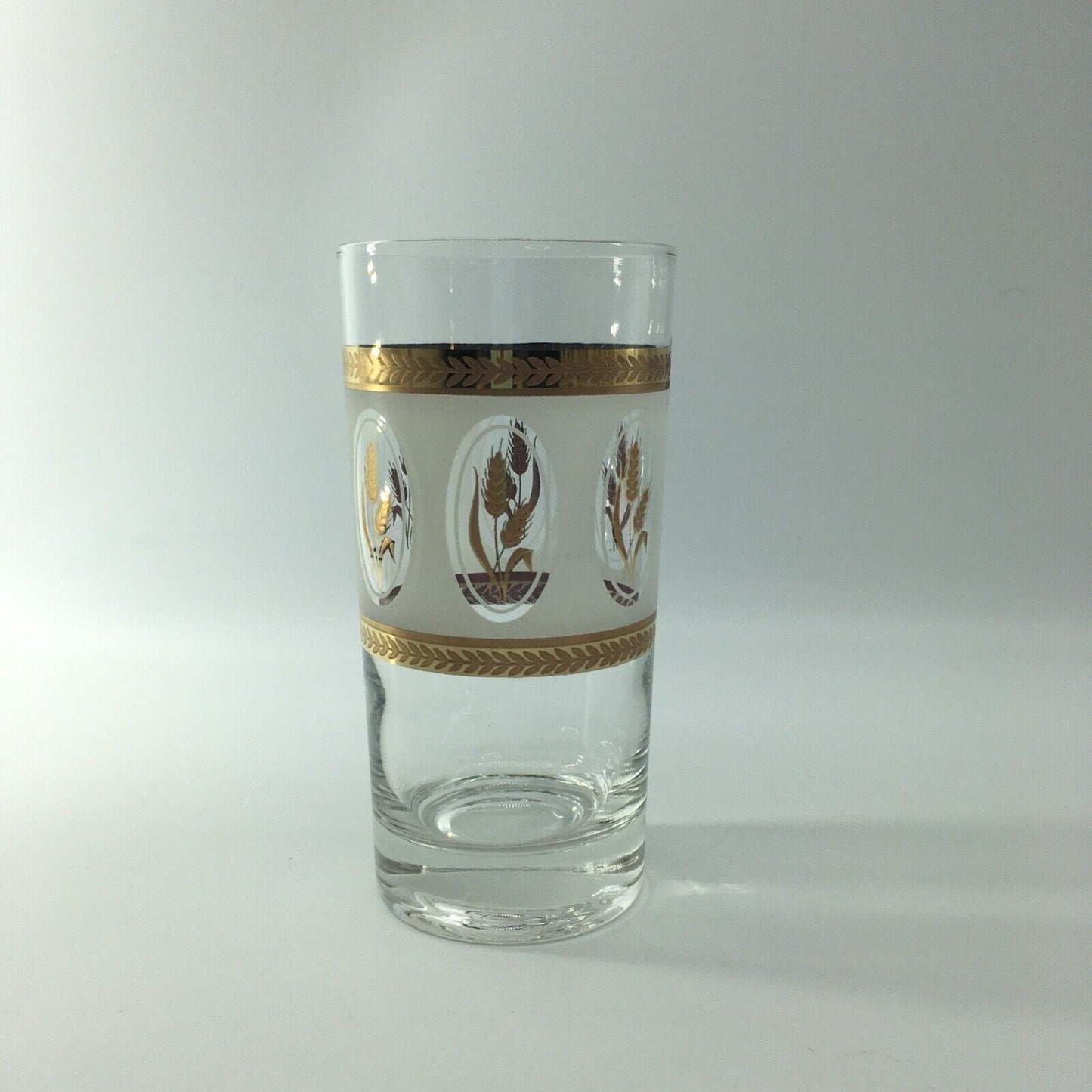 Vintage Glassware Gold Laurel Trim Wheat Design Tumblers Set 6 Barware Highball