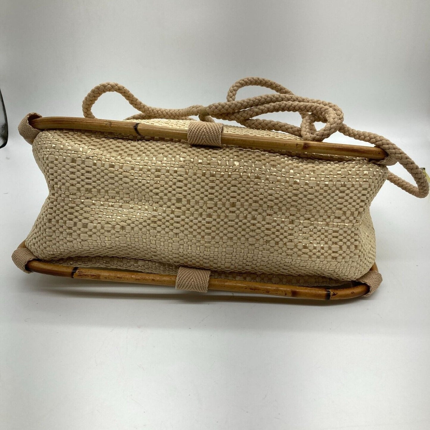 Vintage Delill Woven Raffia & Bamboo Handbag Purse Made Italy Shoulder Bag Lined