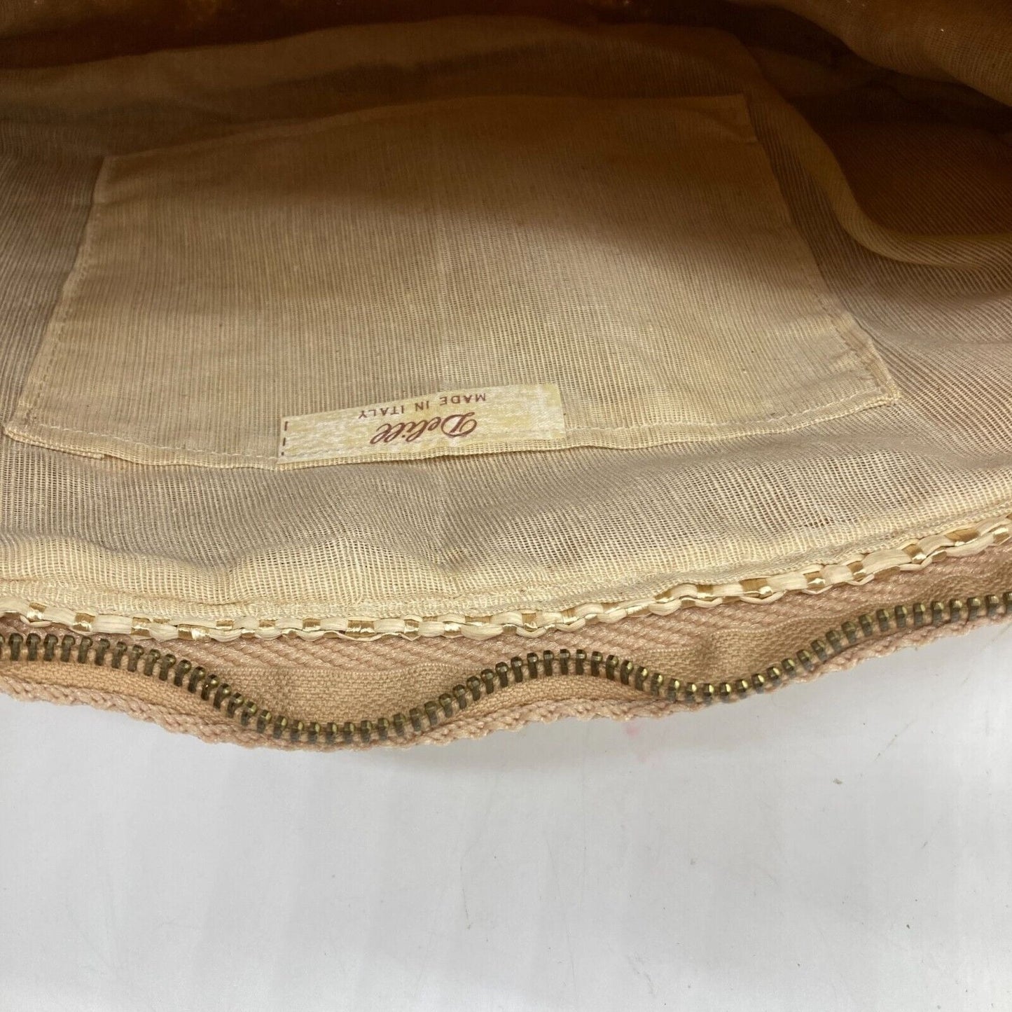 Vintage Delill Woven Raffia & Bamboo Handbag Purse Made Italy Shoulder Bag Lined