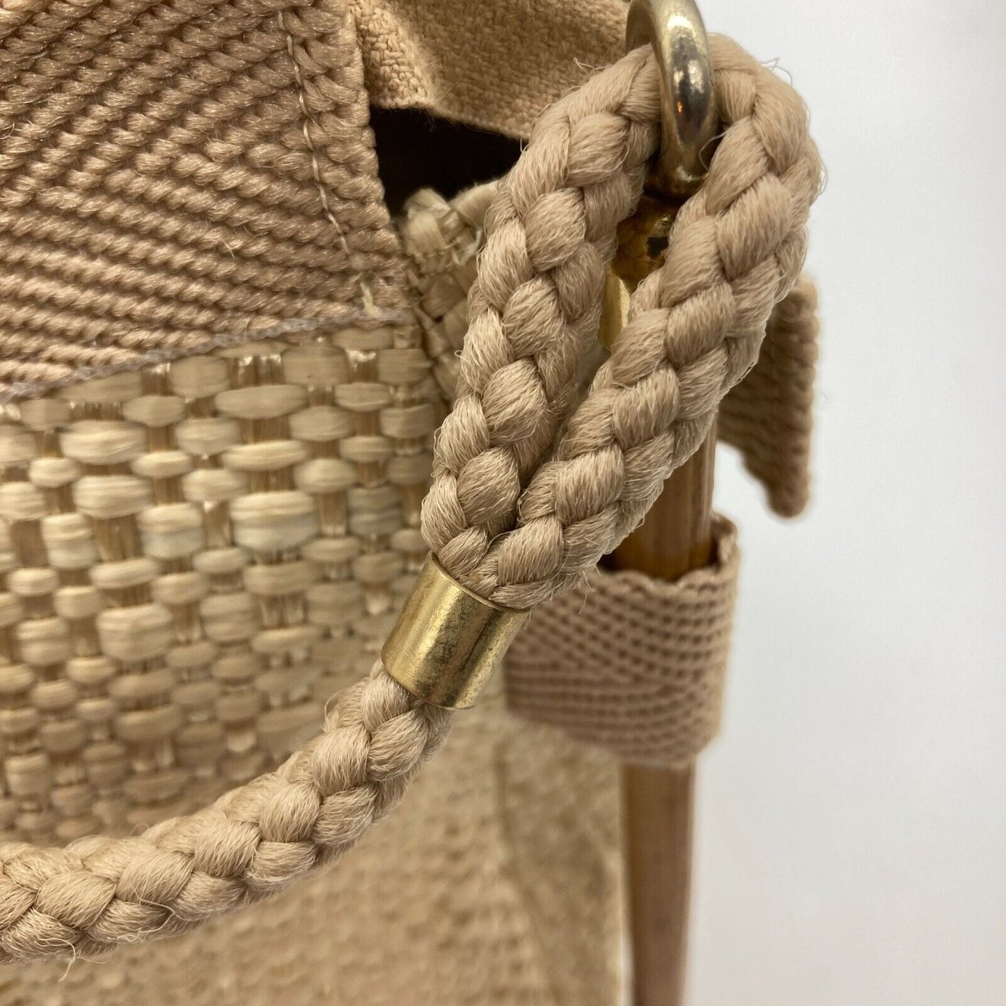 Vintage Delill Woven Raffia & Bamboo Handbag Purse Made Italy Shoulder Bag Lined