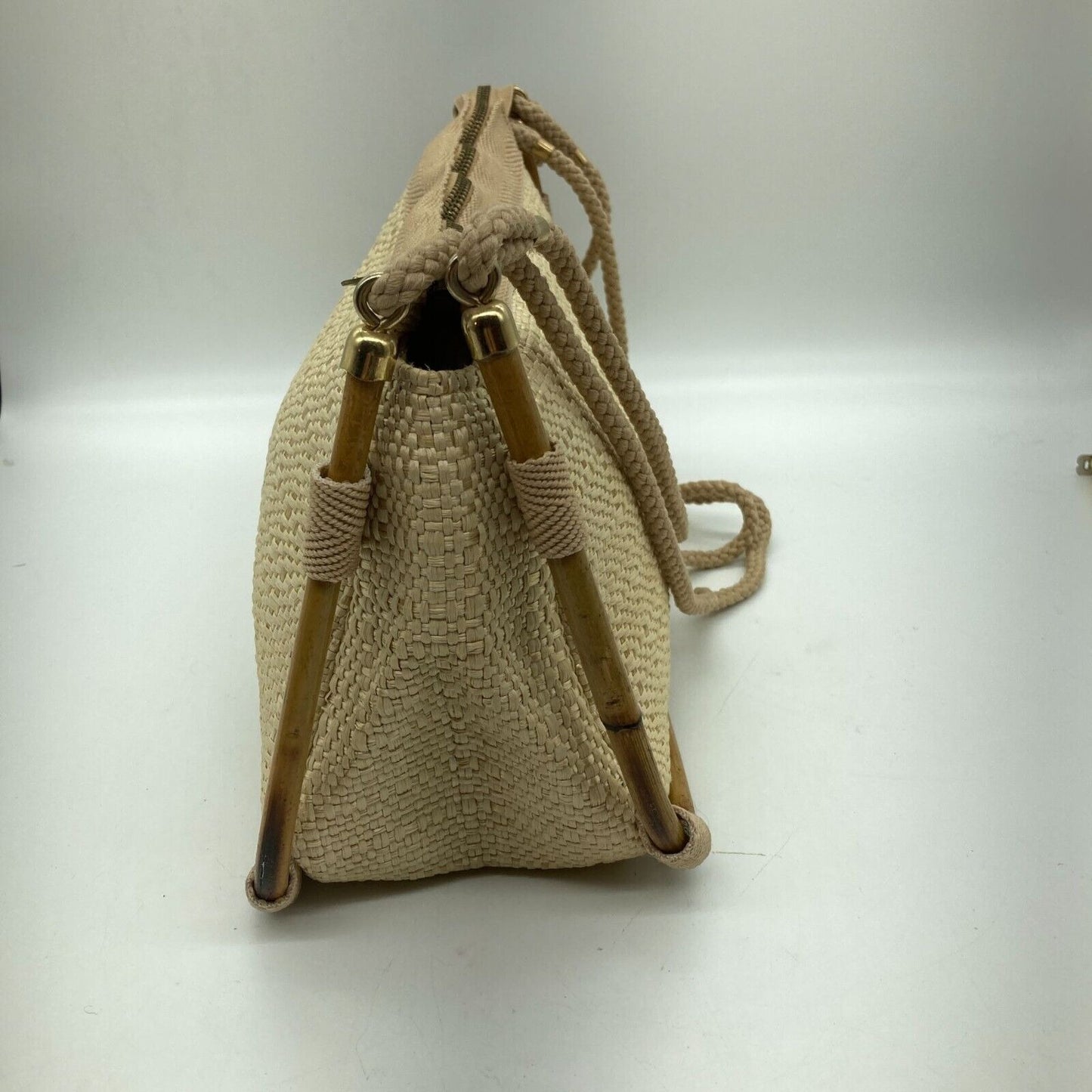 Vintage Delill Woven Raffia & Bamboo Handbag Purse Made Italy Shoulder Bag Lined