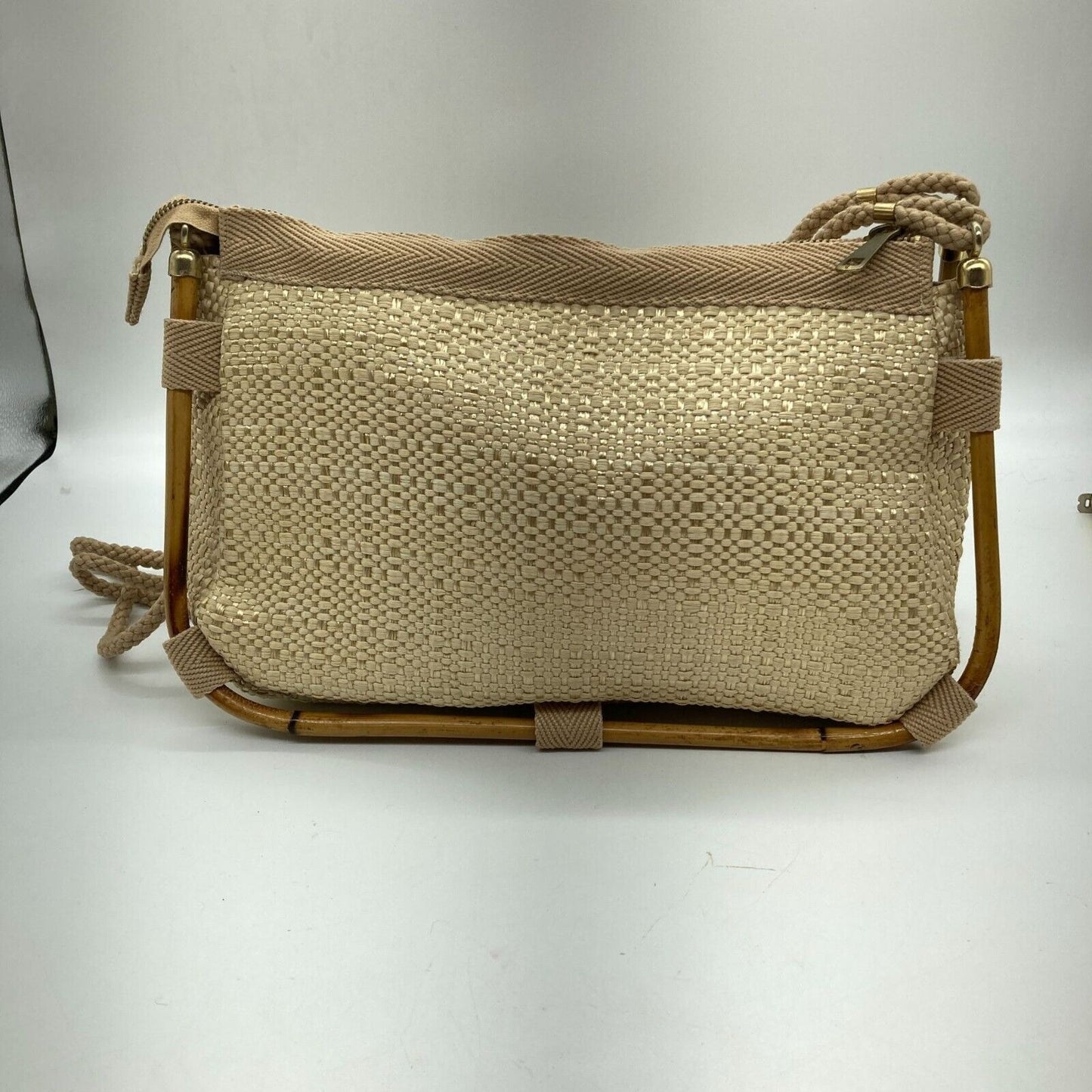 Vintage Delill Woven Raffia & Bamboo Handbag Purse Made Italy Shoulder Bag Lined
