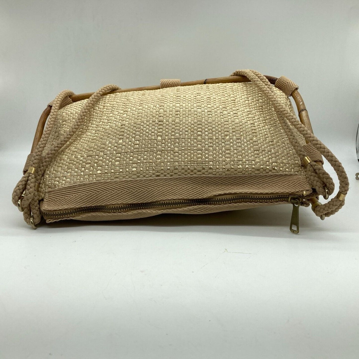 Vintage Delill Woven Raffia & Bamboo Handbag Purse Made Italy Shoulder Bag Lined