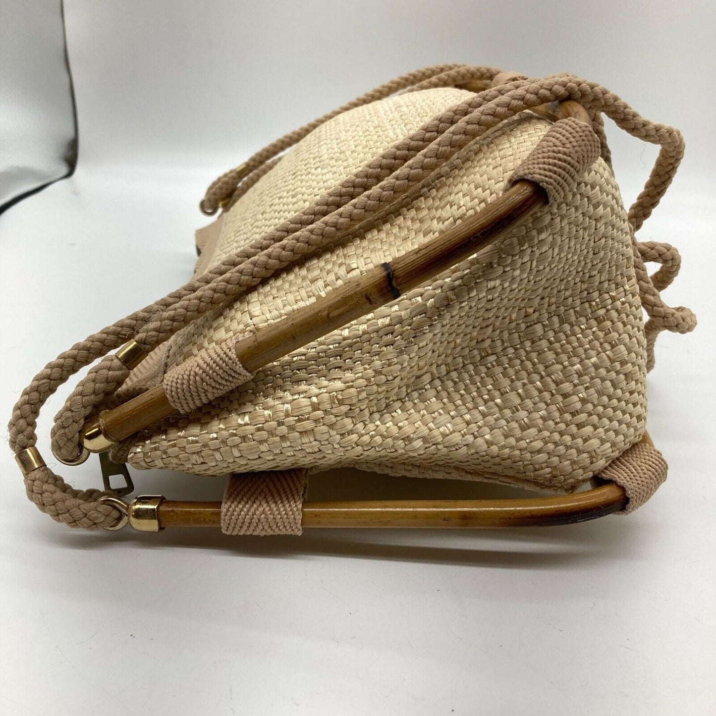 Vintage Delill Woven Raffia & Bamboo Handbag Purse Made Italy Shoulder Bag Lined