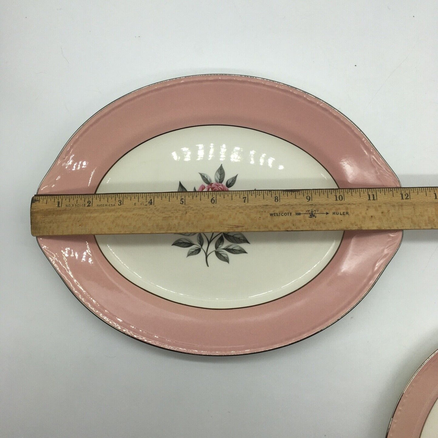 Cunningham & Pickett Inc 2 Serving Platters Norway Rose Pink Cream Porcelain VTG