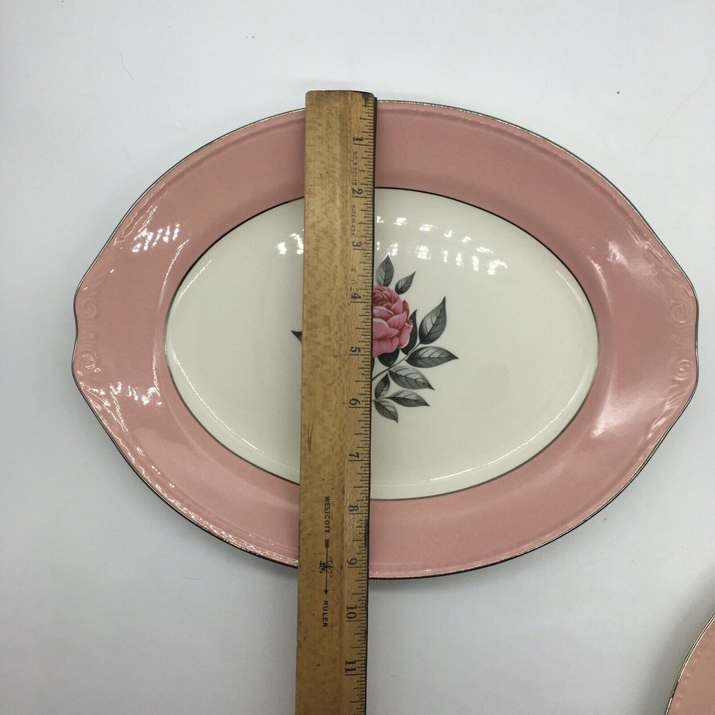 Cunningham & Pickett Inc 2 Serving Platters Norway Rose Pink Cream Porcelain VTG