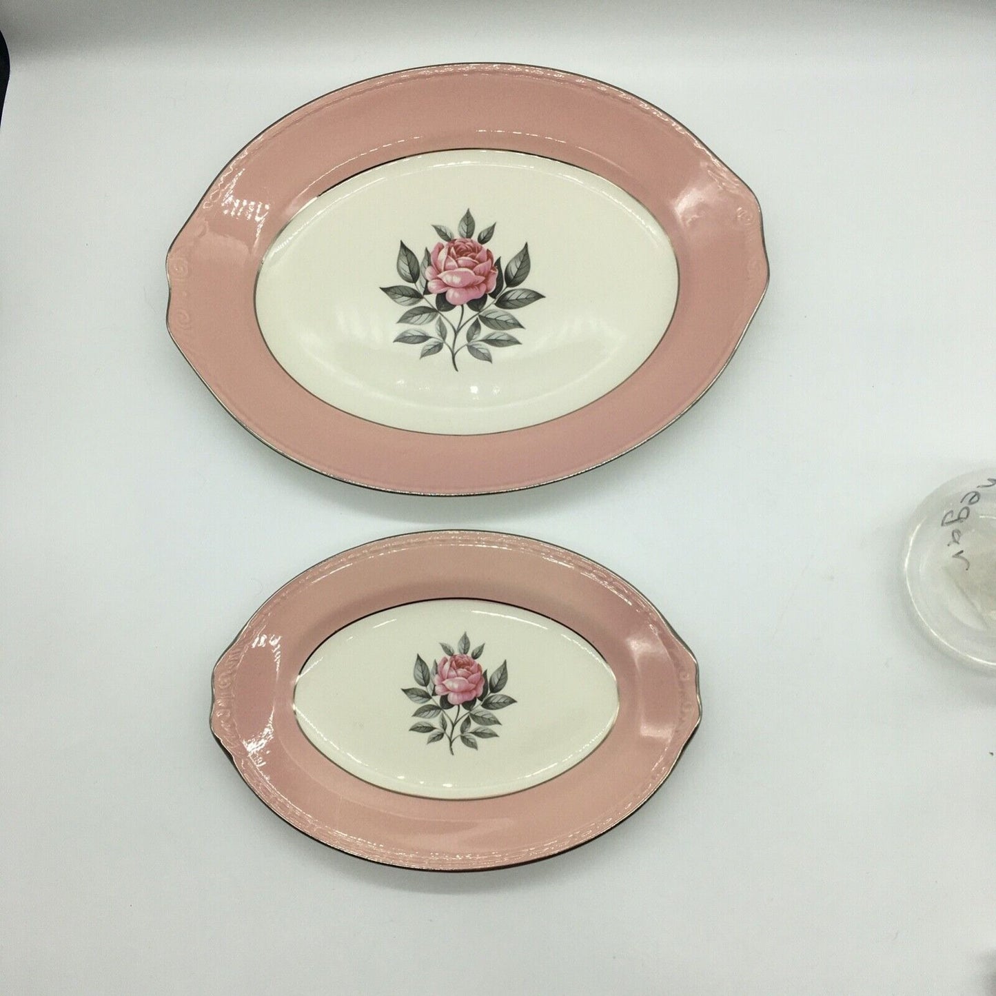 Cunningham & Pickett Inc 2 Serving Platters Norway Rose Pink Cream Porcelain VTG